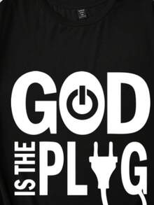 SHEIN EZwear Kích thước lớn In Slogan Áo thun - màu đen - Xem 4