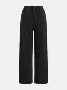 SHEIN Cô gái Dệt kim Vá lại Thời gian rảnh rỗi Quần Với Giường đôi tiêu chuẩn Ruy băng - Xám - Xem 2