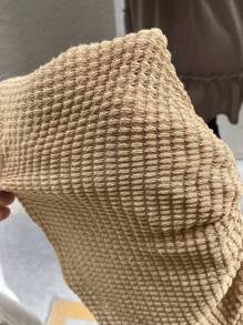 SHEIN Essnce Plus Size Women's Fashionable Casual Versatile Spring And Summer Women's New Textured Waffle Fabric Button Decoration Babydoll Long-Sleeved T-Shirt - Camel - View 6