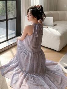 DAZY 女士露背吊带宽松无袖连衣裙度假装束女士邮轮服装 - 紫色 - 查看 2