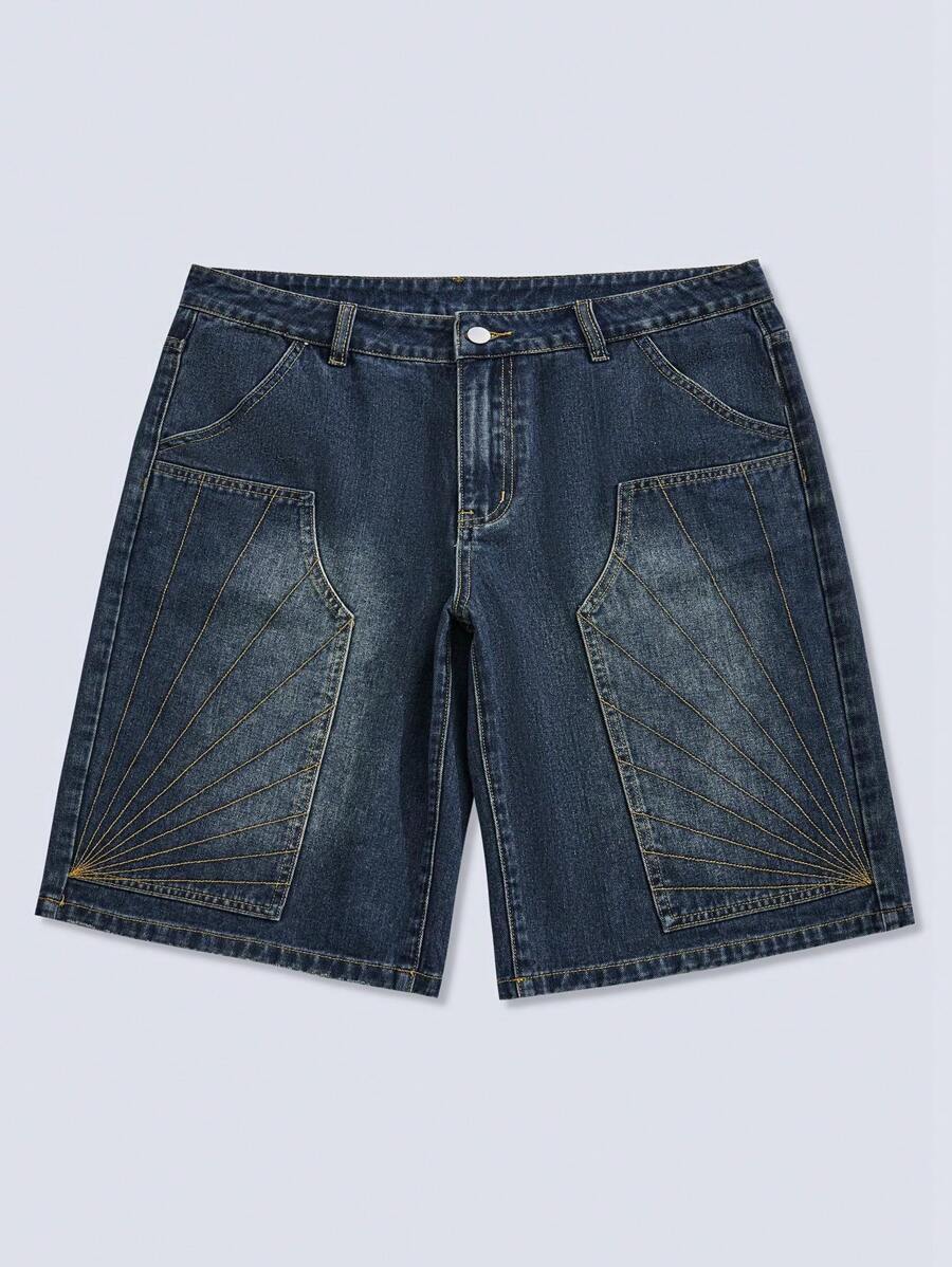 ROMWE MEN Street Life Nam quần ống rộng Quần short Denim , Denim mùa giặt - Màu xanh lam - Xem 1