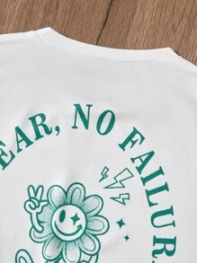 Cô gái Tween Lá thư Và Mặt Trở lại In Áo thun - trắng - Xem 3