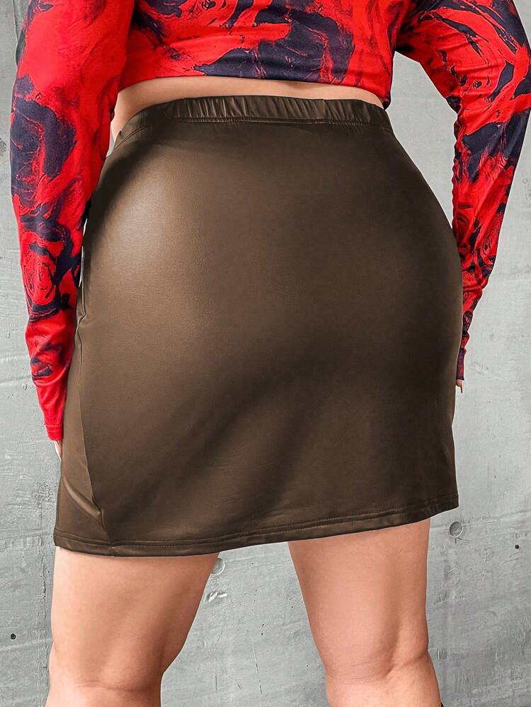 Plus Size Solid Color Split Hem Skirt