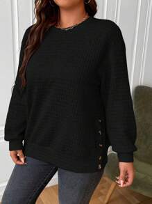 SHEIN LUNE Plus Button Detail Drop Shoulder Sweatshirt
