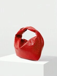 MOTF PREMIUM 女士通勤風格簡約時尚壓紋拉鍊手提包 - 紅色 - 查看 3