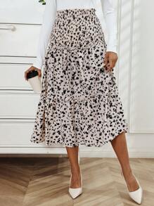 SHEIN LUNE Women's Floral Print Shirred Skirt