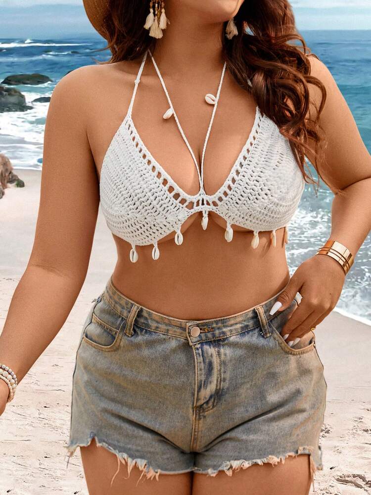 Plus Size Women's Hollow Out Halter Knitwear