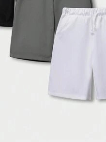 SHEIN Cậu bé Tween 3pcs Giải trí Thoải mái Eo đàn hồi Quần short Với dây rút - Xám - Xem 4