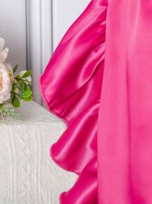 SHEIN Young Girl'S V-Neck Ruffle Trim Decorated Dress - Hot Pink - View 4