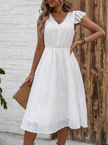 SHEIN Clasi Váy vải họa tiết tay ngắn cho nữ - trắng - Xem 6