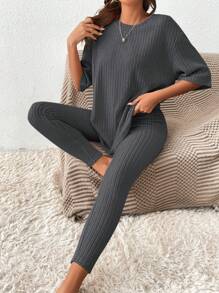 SHEIN LUNE Zweiteiliges Set Aus Rippstrick Für Damen