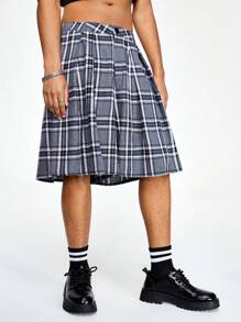 ROMWE MEN ROMWE Avant Quần short xếp ly kẻ sọc rộng rãi cho nam, đi học - Nhiều màu - Xem 5
