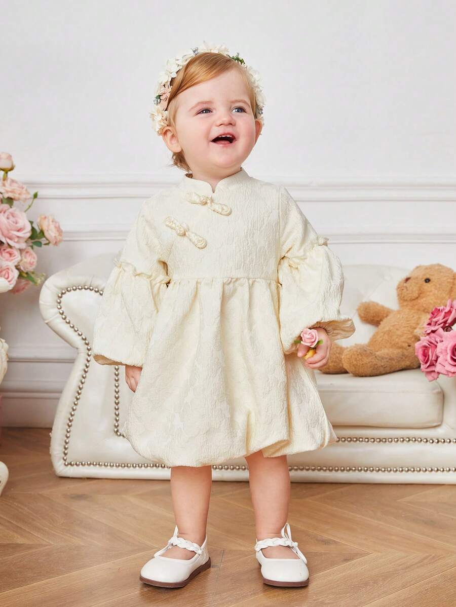 Baby Girl Mandarin Collar Styled Button Up Traditional Chinese Style Dress