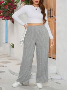 SHEIN EZwear 大尺碼女羅紋褲 - 淺灰色 - 查看 4