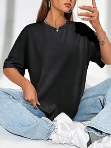 SHEIN Coolane Camiseta Con Gráfico De Carro Y Corte Fuera Del Hombro - Negro - Ver 2