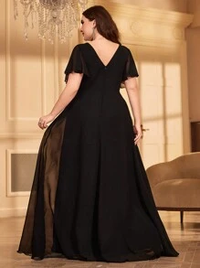 UNITHORSE Plus Size Women's Sequin Beaded Chiffon Party Dress Wedding Guest Dress Formal Dress Evening Dress, Bride Dress, Birthday Women Outfits, Graduation Dress,Gown - 黑色 - 查看 2