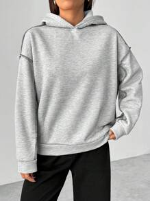 SHEIN Unity Của phụ nữ Đường may tương phản Thả vai Tay áo Hoodie - Màu Xám nhạt - Xem 1