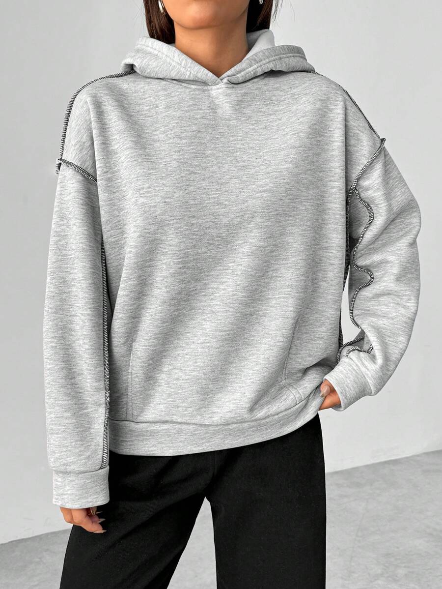SHEIN Unity Của phụ nữ Đường may tương phản Thả vai Tay áo Hoodie - Màu Xám nhạt - Xem 1