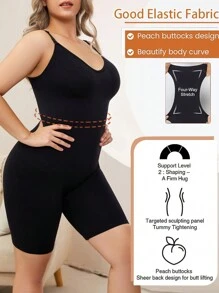 加大码纯色塑身连体衣细肩带 - 黑色 - 查看 5