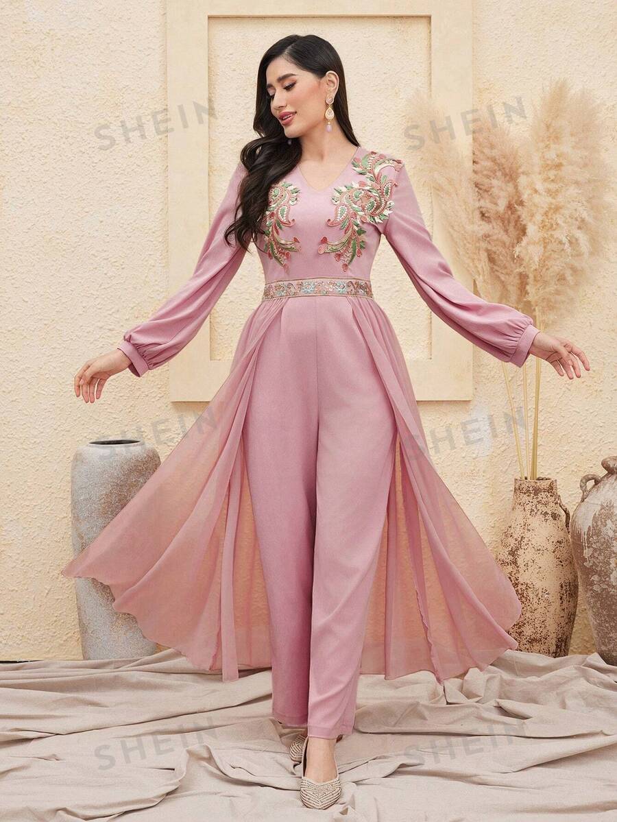 SHEIN Najma Women'S Embroidered WaistCinching Jumpsuit SHEIN UK