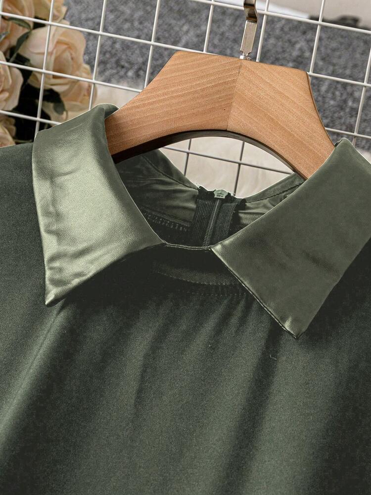 Women'S Asymmetric Patchwork Turn-Down Collar Dress