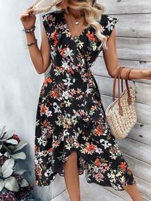 SHEIN Frenchy 女式时尚迷你盖袖荷叶边下摆连衣裙 - 黑色 - 查看 5