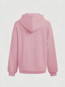 INAWLY Women'S Textured Hooded Sweatshirt,Long Sleeve Tops Graduation,Back To School Outfits,Graduation,Teacher Outfits For Women,Back To School Pullover Fall Outfit - Pink - View 2