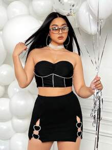SHEIN ICON Plus Size Low Rise Rhinestone Heart & Circle Decorated A-Line Skirt