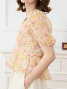Simple Retro Women Peter Pan Collar Chiffon Blouse