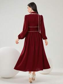 Modelyn Women'S Lantern Sleeve Pearl Beaded Sheath Dress - Red - View 2