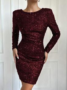 EURMUSE Của phụ nữ Thon gọn Không lưng Kim sa Đầm - Đỏ - Xem 3