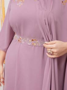 Modelyn Plus Size Floral Embroidery V-Neck Dress