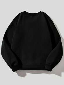 少女休閒簡單蜘蛛紋長袖圓領衫,適用於秋冬季節 - 黑色 - 查看 2