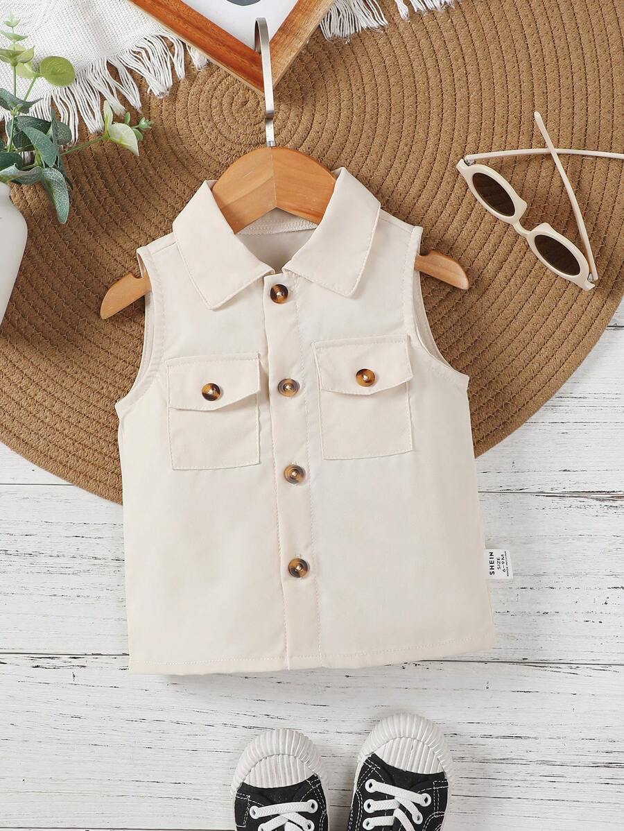 Baby Girl Casual Sleeveless Vest, Simple Design Jacket For Spring - Apricot - View 1