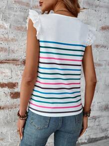 SHEIN LUNE Camiseta De Cuello Redondo A Rayas - Verde - Ver 2