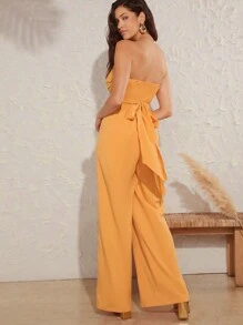 L'Amorae Wrap Tie Strapless Wide Leg Jumpsuit - Orange - View 2