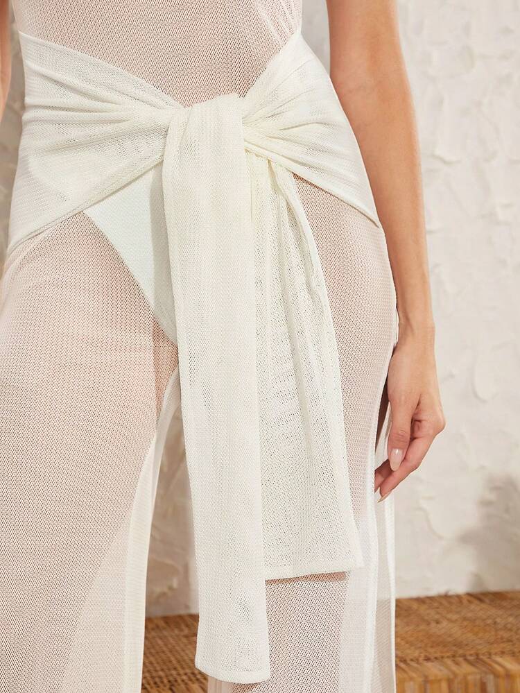 Draped Tie Split Thigh Knit Jumpsuit