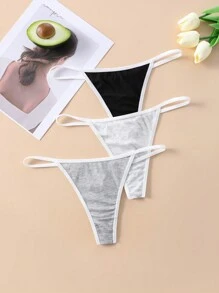 Conjunto de 3 piezas de tanga sexy para mujer con ribete de contraste