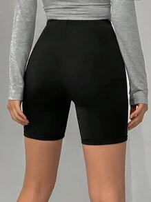 DAZY Mallas cortas ajustadas de un solo color para mujer - Negro - Ver 2