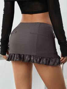 SHEIN ICON Falda Súper Mini Con Volantes Y Dobladillo De Encaje De Baja Altura Para Mujeres