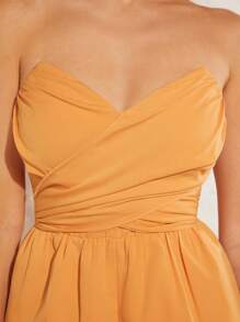 L'Amorae Wrap Tie Strapless Wide Leg Jumpsuit - Orange - View 4