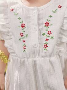 Infant Girls' Short Sleeve Bodysuit With Embroidery And Ruffle Trim Detail