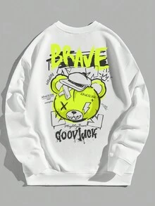 Manfinity EMRG 寬鬆版型男士泰迪熊和字母印花圓領運動衫 - 白色 - 查看 2