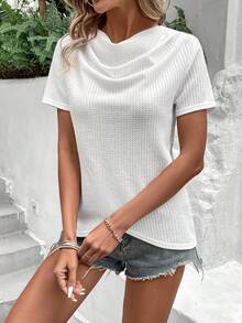 SHEIN LUNE Chất rắn Có màu sắc Vắt Áo thun - trắng - Xem 4