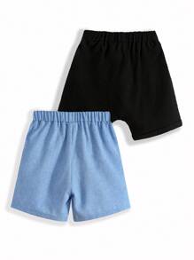 Toddler Boys' 2pcs/set Casual Comfortable Button Decorated Woven Shorts - Multicolor - View 2