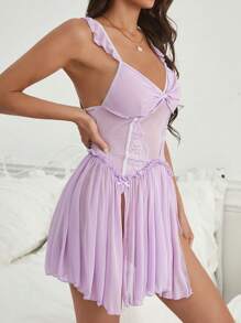 Của phụ nữ Ren Lưới trong suốt Viền mép Váy liền áo Với Dây đeo vai có thể điều chỉnh - Màu tím hoa cà - Xem 3