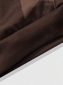 ROMWE MEN Prep Men's Hoodie With Kangaroo Pocket, Zipper Closure, Letter & Star Design - Coffee Brown - View 5