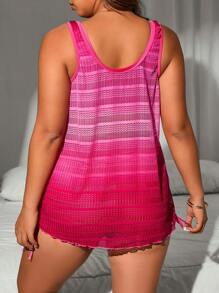 SHEIN Swim Curve 大尺碼女款條紋背心式比基尼套裝 - 彩色 - 查看 2