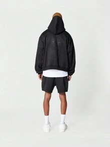 SUMWON Regular Fit Overhead Hoodie With Embossed Back Graphic Print - Black - View 3