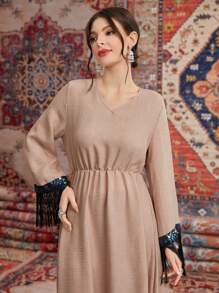 Al Najma Patchwork Sparkly Fringed Rhinestone Decor Dress